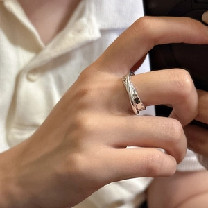S925 sterling silver ring featuring an irregular textured molten lava design for women