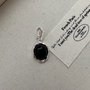 Collier Pendentif Agate Noire en Argent Sterling 925 Vintage Minimaliste Ovale Texturé Bordure Vague Bijoux Cadeau Femme