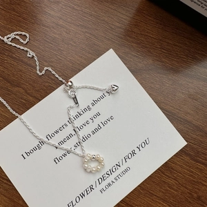925 Sterling Silver Artificial Pearl Wreath Necklace Long Sweater Chain Heart Charm For Women French Vintage Style Adjustable
