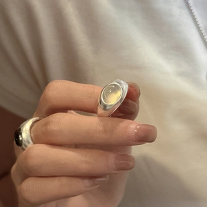 S925 sterling silver matte rings with agate and moonstone inlay worn on fingers