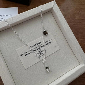 Elegant S925 silver Saturn necklace with natural stone pendants in a soft jewelry box