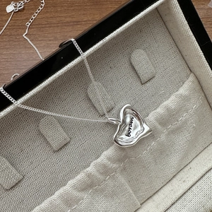 Minimalist S925 sterling silver heart necklace with boram engraving in gift box