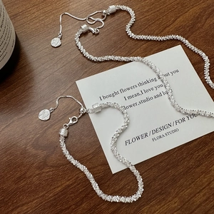 S925 sterling silver sparkling twisted rope chain necklace with adjustable clasp and tag