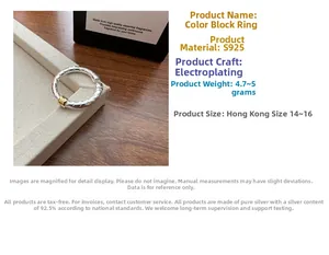 Detail of S925 sterling silver ring with two-tone gold buckle and woven texture