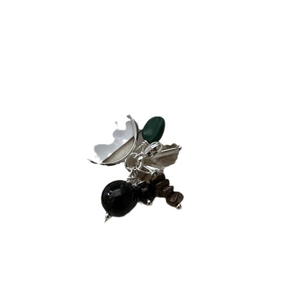 Minimalist S925 sterling silver beaded ring with malachite and tiger eye stone beads
