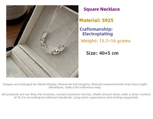 Macro shot of S925 sterling silver square bead necklace with 40+5cm adjustable chain