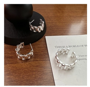 Minimalist S925 sterling silver tank chain link ring and earring jewelry set details