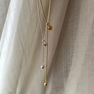 925 Sterling Silver Ball Pendant Lariat Necklace Korean Style Polished Adjustable Long Sweater Chain Women Jewelry