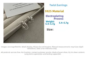 Gros plan détaillé de boucles d'oreilles torsadées en argent S925 mat dans un écrin beige