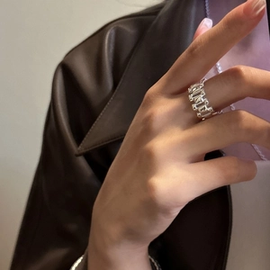 S925 sterling silver watchband ring with industrial stud design for a trendy look