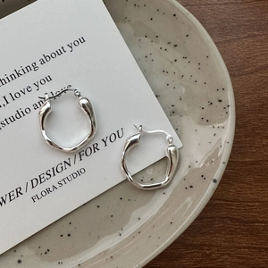 S925 sterling silver liquid design hoop earrings with minimalist organic flowing lines