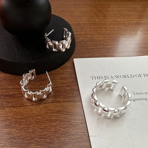 S925 sterling silver geometric chain jewelry set with earrings and open ring