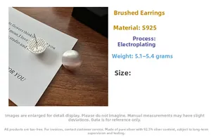 Detailed view of S925 sterling silver brushed texture earrings weighing 5.1-5.4g