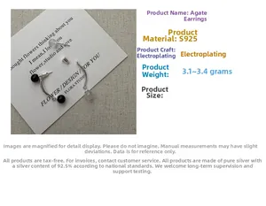 Détails des boucles d'oreilles en argent S925 avec perles d'agate noire et pendentifs