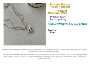 Detailed view of S925 sterling silver heart pendant necklace with double chain design
