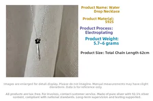 Detailed view of S925 sterling silver water drop pendant with black bead accents