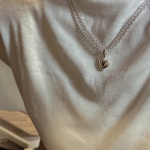 925 sterling silver layered necklace with heart pendant on beaded and link chains