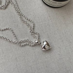 Polished silver 925 sterling silver layered necklace with minimalist heart pendant