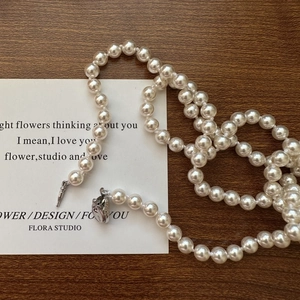S925 sterling silver pearl necklace with vintage 6-8mm round pearls and metal clasp