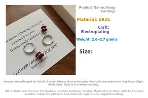 Detail of S925 sterling silver hoop earrings with red cylinder decor weighing 2.6g