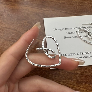 S925 Sterling Silver Heart Stud Earrings For Women Korean Minimalist Hammered Textured Silver Earrings Jewelry Gift