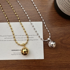 925 Sterling Silver Round Ball Pendant Necklace For Women Minimalist Beaded Long Chain Choker Korean Fashion Jewelry Gift