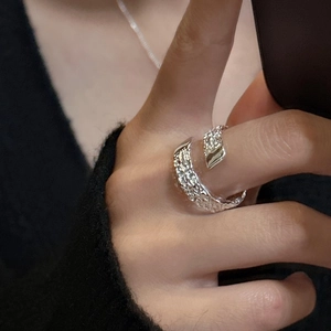 925 Sterling Silver Lava Texture Open Ring For Women Minimalist Hammered Wrinkled Adjustable Finger Ring Niche Design Jewelry