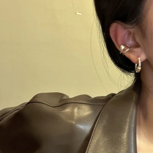Minimalist S925 sterling silver double layer ear cuff and textured hoop earring set