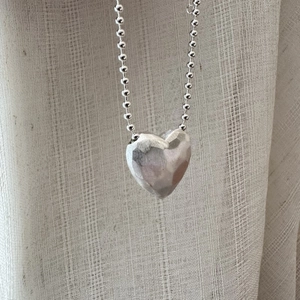Minimalist S925 sterling silver heart necklace with frosted geometric pendant on ball chain