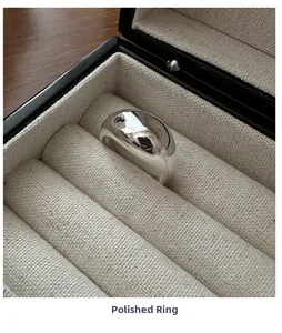 Polished S925 sterling silver minimalist wide ring displayed in a luxury jewelry box