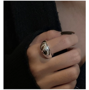 Polished S925 sterling silver chunky dome ring worn on finger for a minimalist look