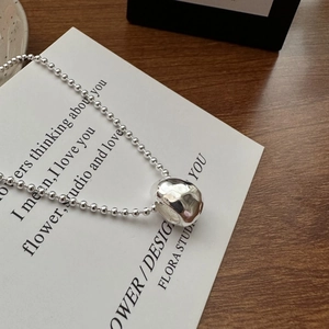 Minimalist S925 sterling silver ball chain necklace with hammered water drop pendant