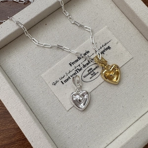 Collier Pendentif Coeur Bombé en Argent Sterling 925 pour Femme Vintage Français Poli Chaîne Trombone Bijoux Minimalistes