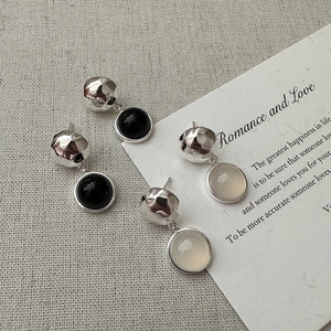 Boucles d'Oreilles en Argent Sterling 925 Agate pour Femmes Style Coréen Martelé Losange Géométrique Vintage Minimaliste Bijoux