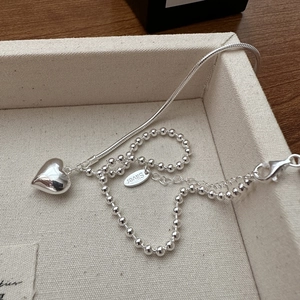 Luxury 925 Sterling Silver Heart Pendant Necklace With Asymmetrical Chain Elegant Minimalist Jewelry For Women Silver Tone
