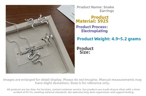 Detail view of S925 sterling silver snake jewelry set with necklace, earrings and ring