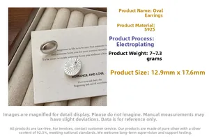 Spécifications de boucles d'oreilles ovales en argent S925 avec finition brossée mate