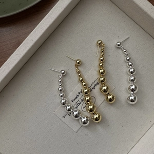 S925 sterling silver drop earrings with gradient metal beads in gold and silver finish