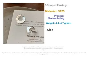 Detailed specs for S925 sterling silver C-shape earrings with weight and plating info