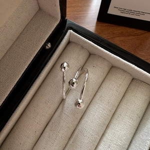 Bague Ouverte en Spirale Minimaliste en Argent Sterling S925 pour Femmes Ajustable Géométrique Perle Ronde Bague de Doigt Bijoux