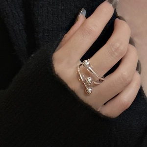 Bague enroulée minimaliste en argent sterling S925 avec perles polies pour femme