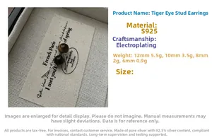 Tiger eye stone earrings in S925 sterling silver showing 6mm to 12mm size variations