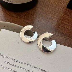 925 Sterling Silver C-Shaped Stud Earrings For Women Minimalist Polished Geometric Korean Style Fashion Ear Jewelry Daily Accessory