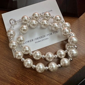 Elegant S925 Sterling Silver Artificial Pearl Beaded Necklace For Women Minimalist Round Artificial Pearl Clavicle Chain French Retro Jewelry