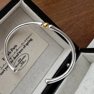 Bracelet Jonc Minimaliste en Argent Sterling S925 pour Femmes Perle d'Or Bracelet Ouvert Style INS Chic Bijoux