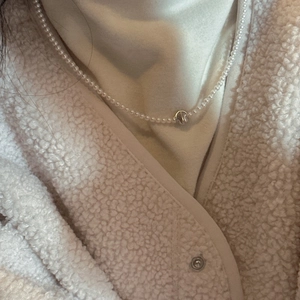 S925 Sterling Silver Beaded Necklace with Cat Eye Stone and Heart Pendant on Model