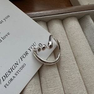 Minimalist S925 sterling silver ring with irregular fluid liquid metal design for women