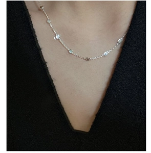Detail shot of a minimalist S925 sterling silver beaded choker necklace worn on neck