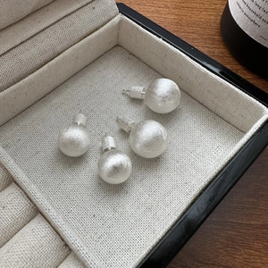 S925 Sterling Silver Brushed Ball Stud Earrings For Women Korean Minimalist Matte Frosted Round Bead Earrings Jewelry Gift