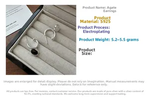 Detail showing S925 sterling silver matte drop earrings with black agate inlay set